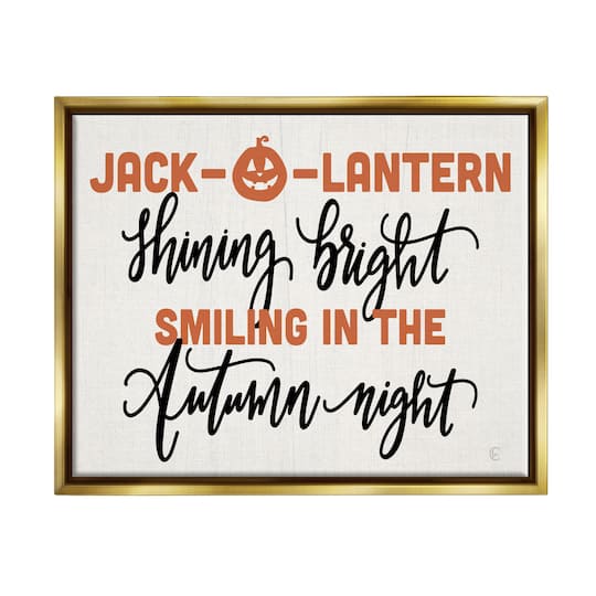 Stupell Industries Autumn Jack-o-Lantern Phrase Framed Floater Canvas Wall Art
